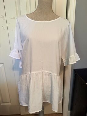 Boohoo Plus White Ruffle Sleeve Peplum Tunic